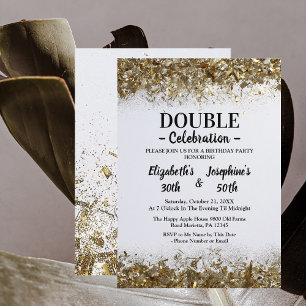 Adult Joint   Double Birthday Party   White Gold  Invitation