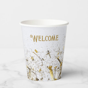Adult Joint Double Birthday Party White Gold Paper Cups