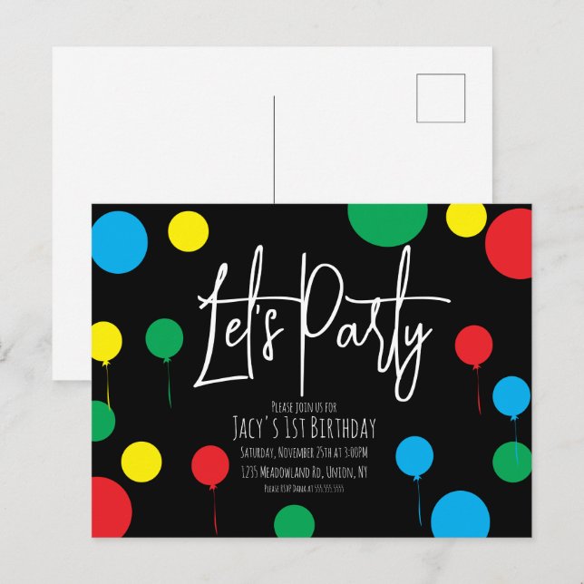 Adult Kids Birthday Party Dots Balloons Postcard (Front/Back)
