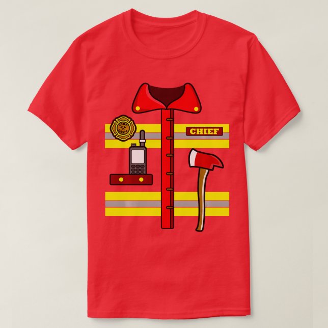 Adult Kids Halloween Fireman Firefighter Costume L T-Shirt (Design Front)
