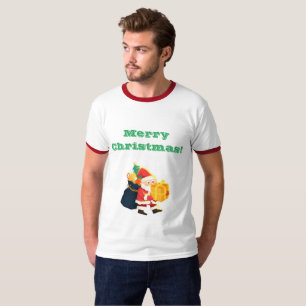 Adult M White/Red Christmas Wishes Printed Ringer T-Shirt
