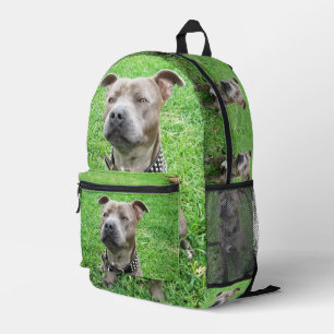 Adult Male Staffordshire Bull Terrier Sitting, Printed Backpack