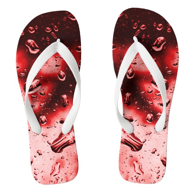 Adult Mens/Women, Wide Strap, Red Raindrops  Flip  Jandals (Footbed)