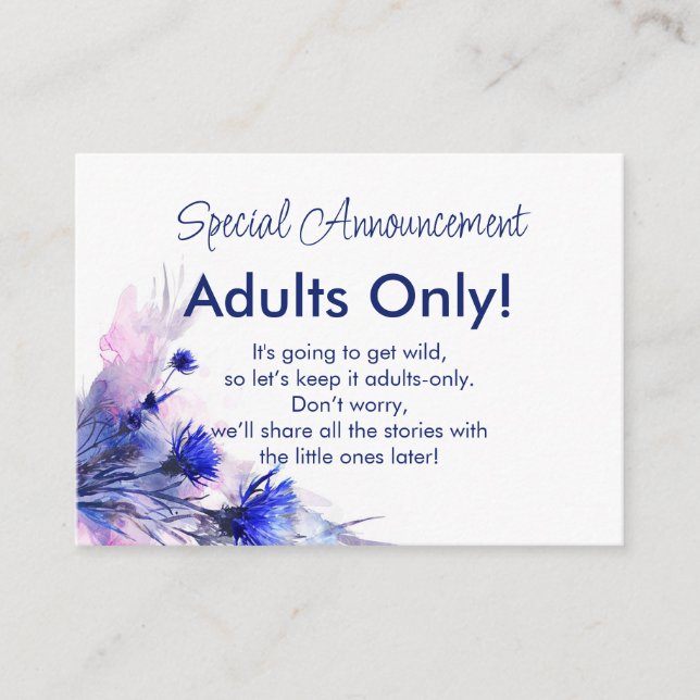 ADULT ONLY wedding Cornflower Reverie Enclosure Card (Front)