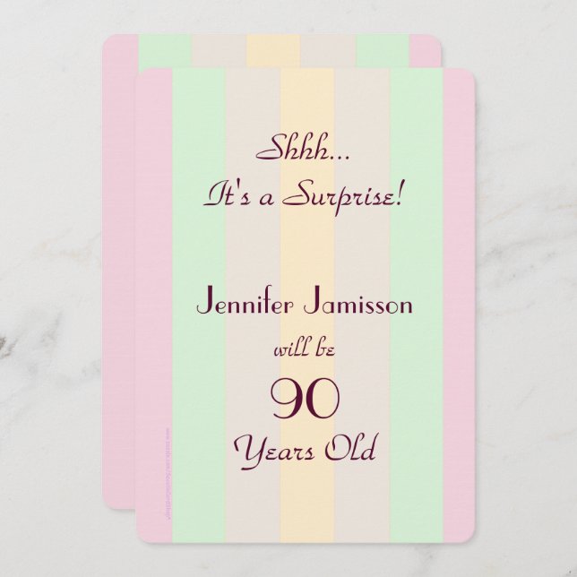 Adult Pastel Striped SURPRISE Party Invite (Front/Back)