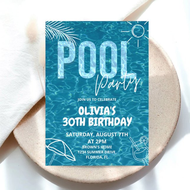 Adult Pool Party Invitation Adult Summer Birthday (Creator Uploaded)