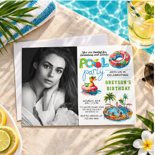 Adult Pool Party Summer Beach Birthday Invitation