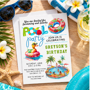 Adult Pool Party Summer Beach Birthday Invitation
