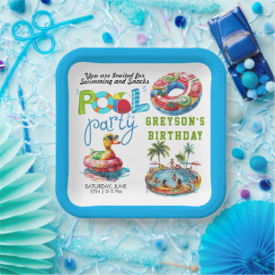 Adult Pool Party Summer Beach Birthday Paper Plate