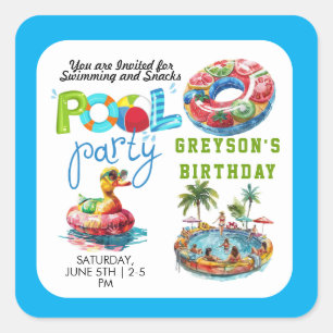 Adult Pool Party Summer Beach Birthday  Square Sticker