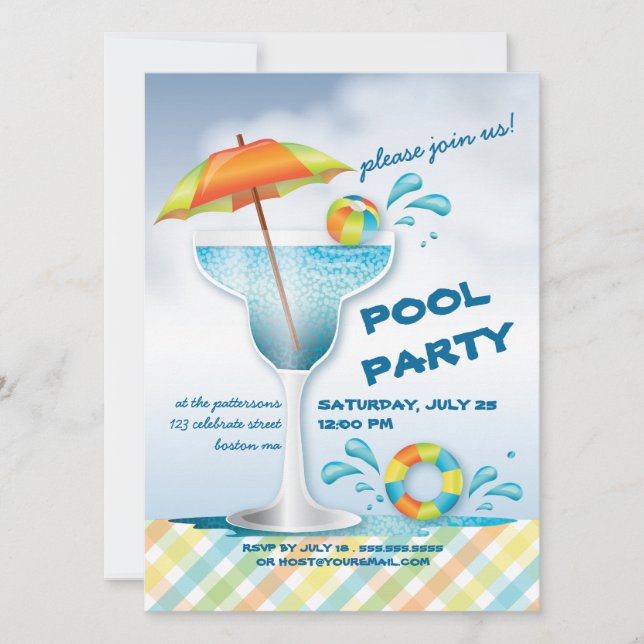Adult Pool Party Summer Cocktail Invitation (Front)