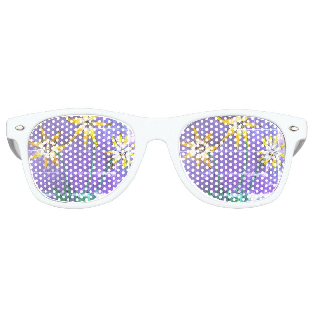 Adult Retro Party Shades, White Flowers Painting Sunglasses (Front)