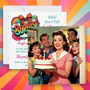 Adult Retro Surprise Party for Her Card