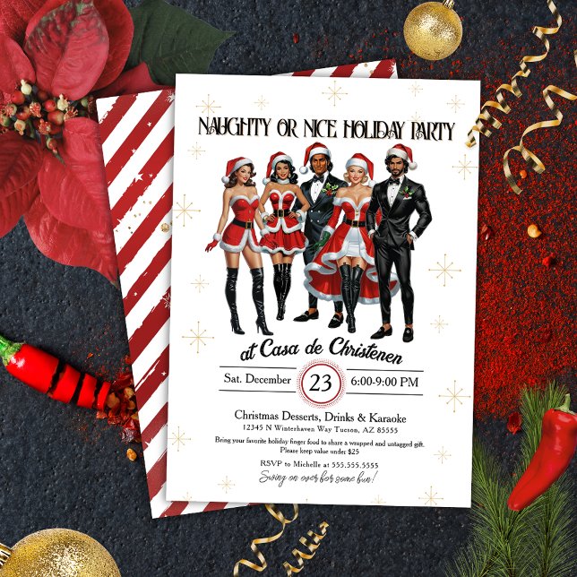 Adult Sassy Naughty or Nice Christmas Party Invitation (Sexy adults only Christmas Party invitation for naughty or nice vintage pin up holiday lifestyle)