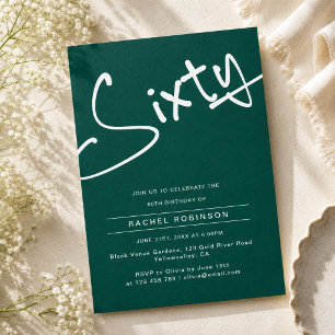 Adult Sixty 60th Birthday Party Green White Invitation