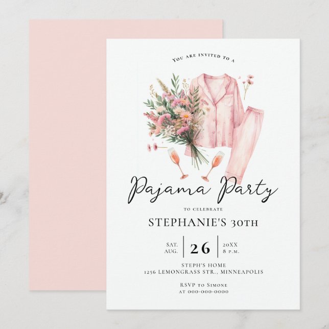 Adult Sleepover Party Wild Flowers 30th Birthday Invitation (Front/Back)