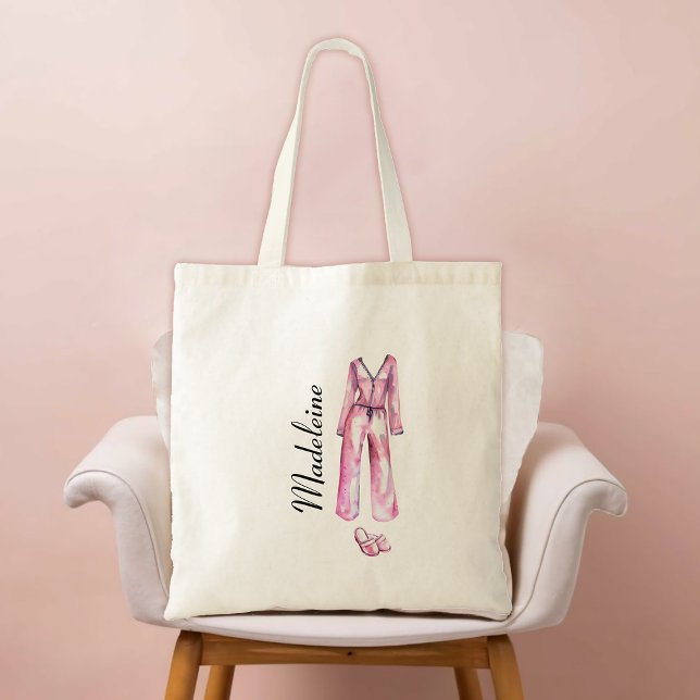 Adult Sleepover PJ Pajama Party Bridesmaid Gift Tote Bag (bridesmaid gift bachelorette bridal pj pajama slumber sleepover lingerie party watercolor elegant)