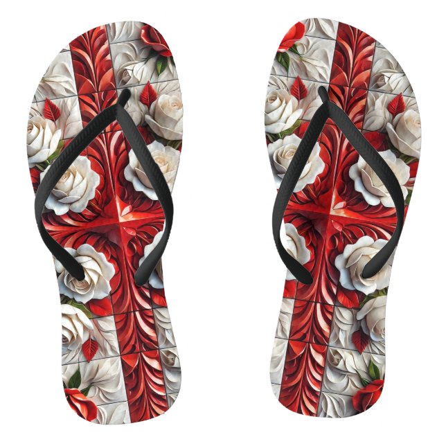 Adult Slim Straps with English Roses Jandals (Footbed)