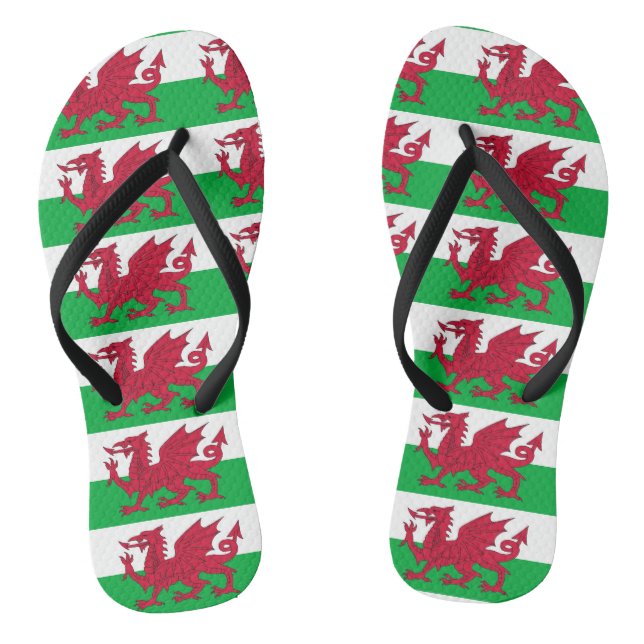 Adult Slim Straps with Flag of Wales, UK Jandals (Footbed)