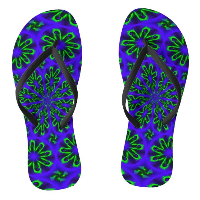 Adult Slim Straps with Green and Blue Design Jandals (Footbed)