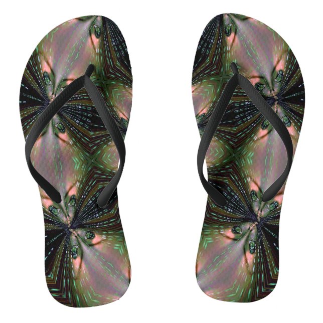 Adult Slim Straps with Green funny Aliens Jandals (Footbed)