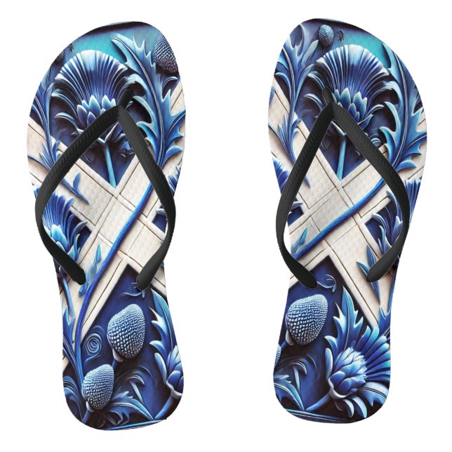 Adult Slim Straps with Scottish Thistles Design Jandals (Footbed)