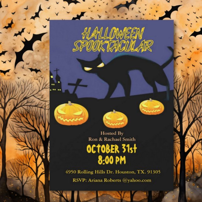 Adult Spooktacular Black Cat Halloween Invitation (Creator Uploaded)