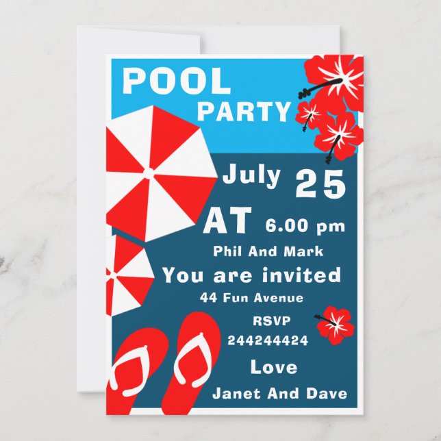 Adult Summer Pool Party Invitation (Front)