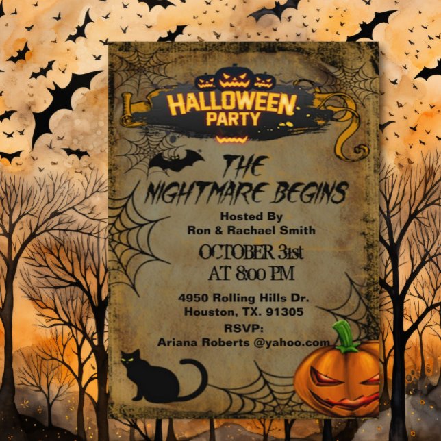 Adult The Nightmare Begins Scary Halloween Party  Invitation (Creator Uploaded)