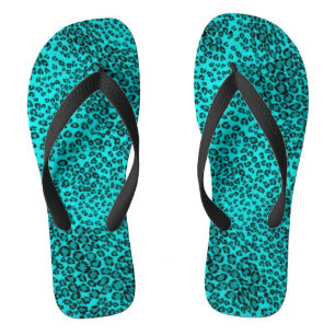 Adult, Wide Strap Flip Flops/Leopard Print-Turquoi Jandals