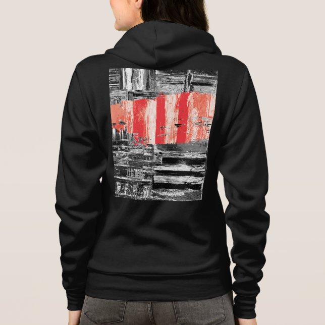Adult Zip-Up Hoodie – Red Pulse Abstract Design (Back)