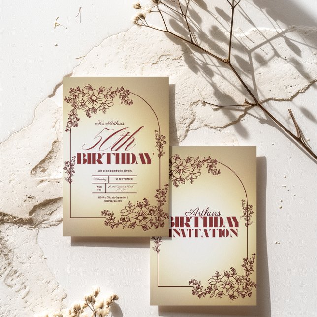 Adults Birthday party invitation gold maroon theme (Creator Uploaded)