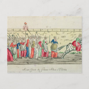 Advanced guard of the women going to postcard