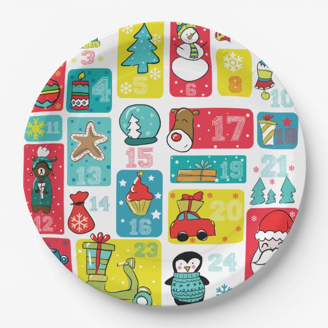 Advent Calendar Cartoon style Paper Plate (Front)