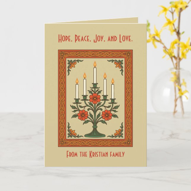 Advent Candelabra Stylized Nordic Christmas Floral Card (Yellow Flower)