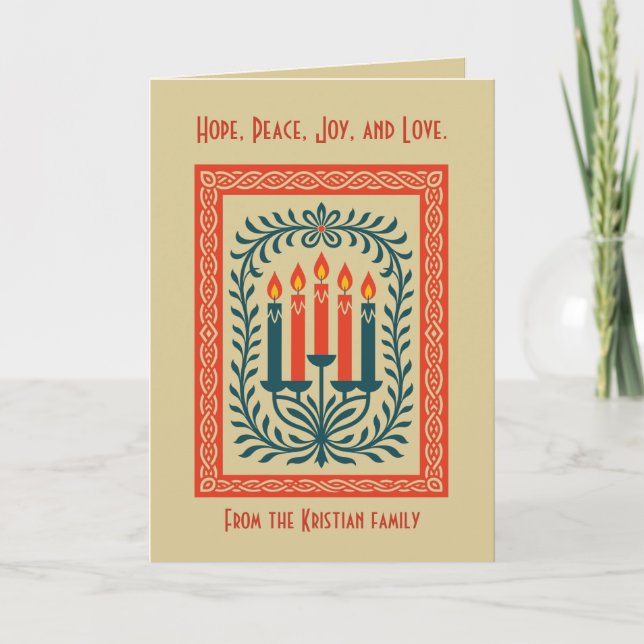 Advent Candelabra Stylized Nordic Christmas Nature Card (Front)