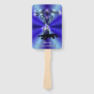 Advent, Christmas Artdeco on Blue Green Rainbow Hand Fan