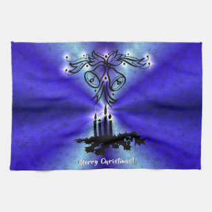 Advent, Christmas Artdeco on Blue Green Rainbow Tea Towel