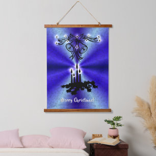 Advent, Christmas Magic on Blue Hanging Tapestry