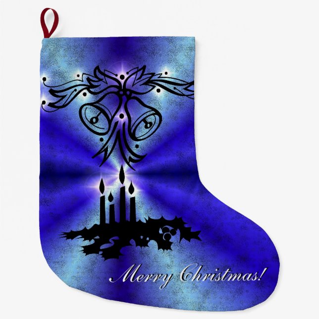 Advent, Christmas Magic on Blue Large Christmas Stocking (Front)