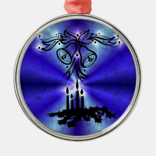 Advent, Christmas Magic on Blue Metal Tree Decoration