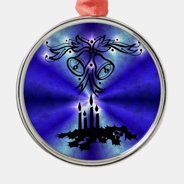 Advent, Christmas Magic on Blue Metal Tree Decoration (Front)