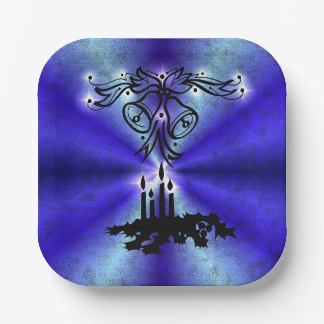 Advent, Christmas Magic on Blue Paper Plate (Front)
