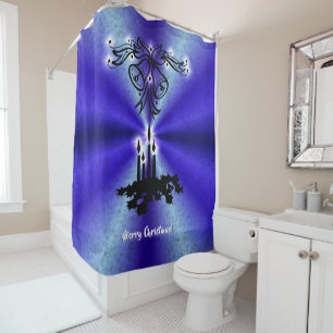 Advent, Christmas Magic on Blue Shower Curtain