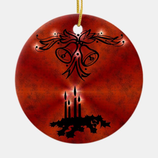 Advent, Christmas Magic on Red Ceramic Tree Decoration (Front)