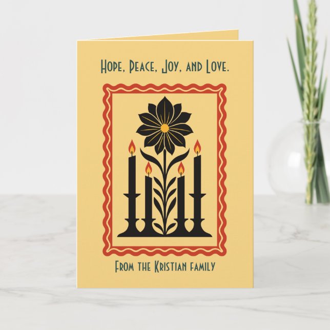 Advent Hope, Peace, Joy, and Love Stylized Design  Card (Front)