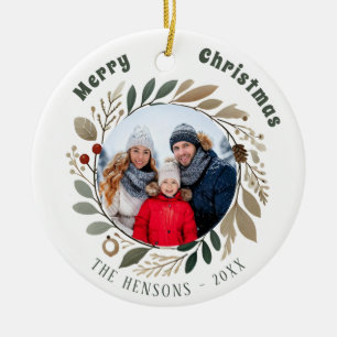 Advent Wreath Foliage Merry Christmas Family Photo Ceramic Tree Decoration