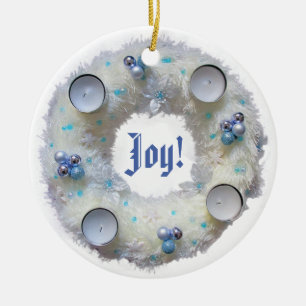 Advent Wreath Silver and Blue Ceramic Tree Decoration