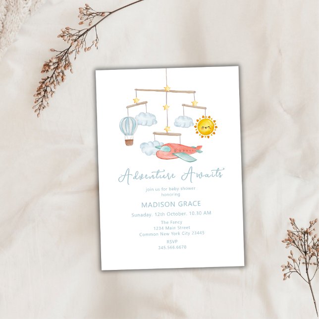 Adventure Aeroplane Hot Air Balloon Baby Shower Invitation (Adventure Airplane Hot Air Balloon Baby Shower Invitation)