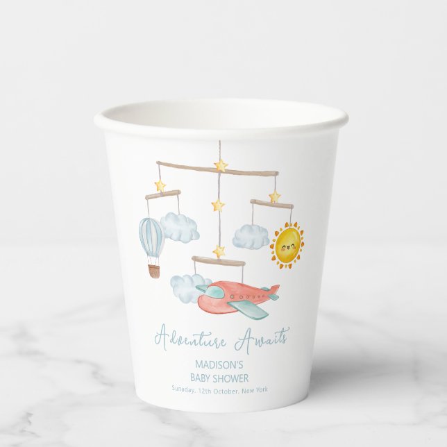 Adventure Airplane Hot Air Balloon Baby Shower  Paper Cups (Front)